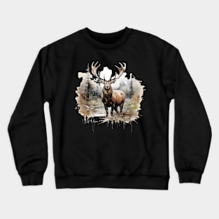 Elk deer nature Scandinavian forest Crewneck Sweatshirt